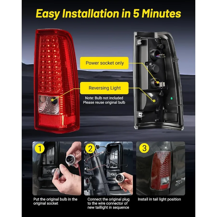 LED-achterlichten voor Chevrolet Silverado 19992002 en GMC Sierra Classic 1999-2007, gerookt lensontwerp met rode verlichting