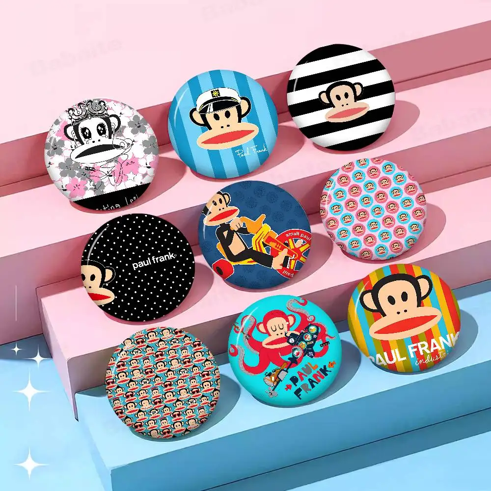 L-luxuoso p-paul frank botão macio pino brilhante impresso ícone presente para amigos crachá colar broche lapela pino de metal