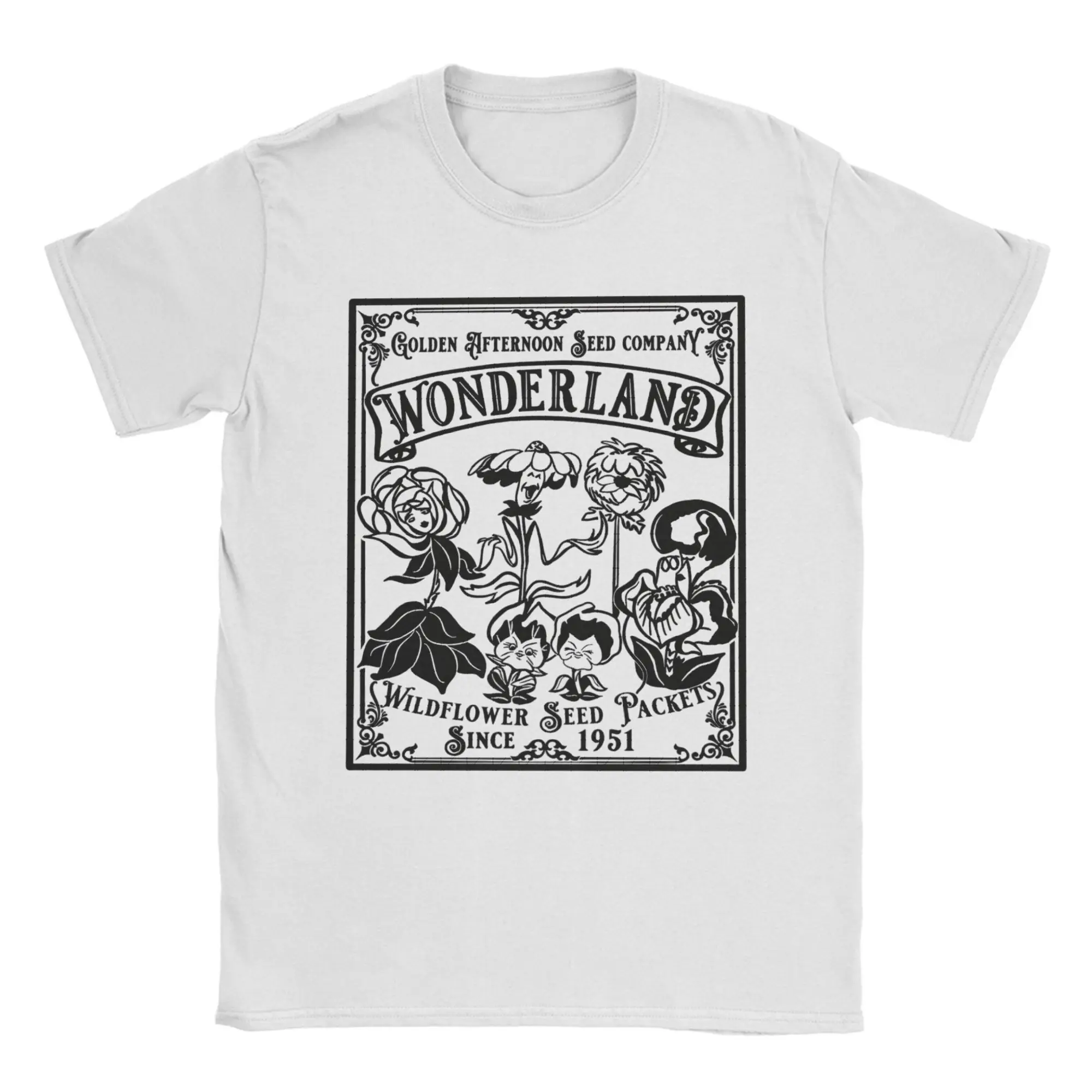 Camisetas para hombre Alicia en el país de las Maravillas semilla dorada de la tarde divertida Camiseta de algodón puro Camiseta de manga corta cuello redondo gráfico de mercancía