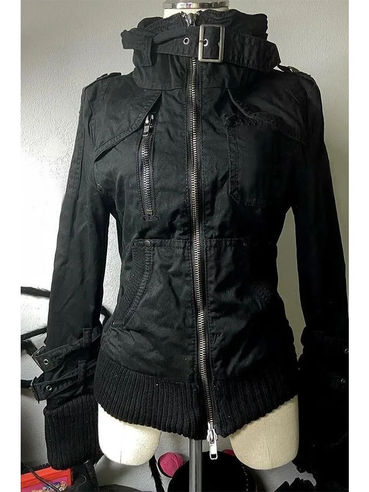 Y2K Subcultural Women Loose Wind Jacket Harajuku Korean Vintage Lapel Coat Gothic Casual Daily Outdoor Outerwear