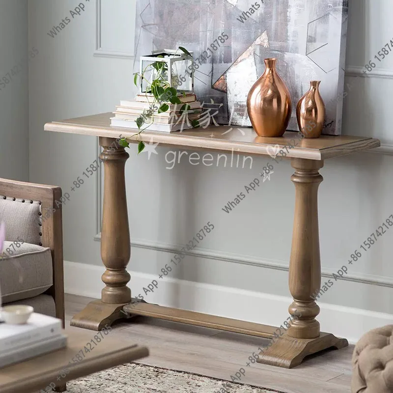 American rural solid wood entrance table/French retro strip case/partition/end view table/medieval decorative wall table