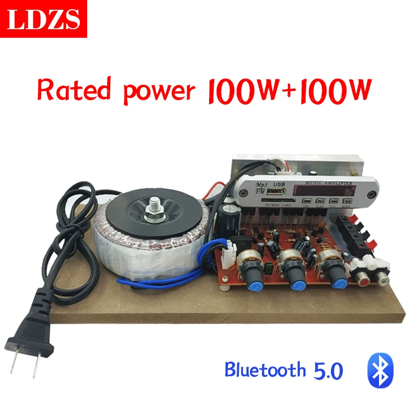 LDZS Bluetooth 5.0 2*100WDigital Power Amplifier Stereo HiFi Audio Class D Home Theater USB Sound Card Music AMP