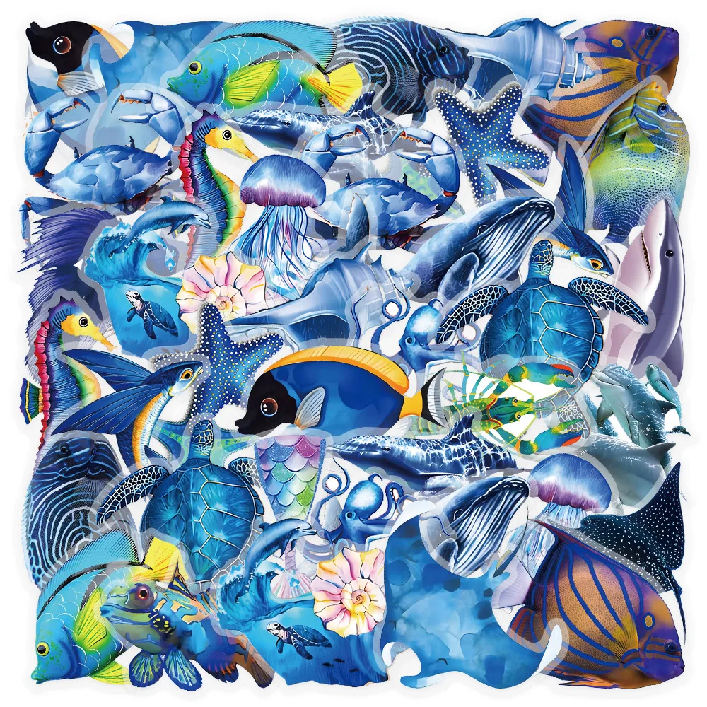 50 Uds. De pegatinas decorativas para taza de agua con dibujos animados de vida marina, Material transparente para mascotas, estrella de mar, tortuga, caballo de mar