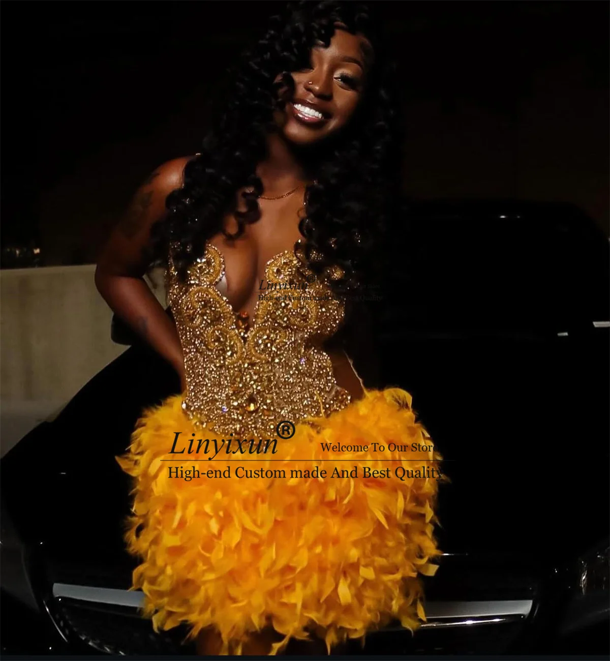 

Luxury Rhinestones Bead Short Mermaid Prom Dresses Customized Mini Homecoming Cocktail Dress For Black Girl Birthday Party Gown