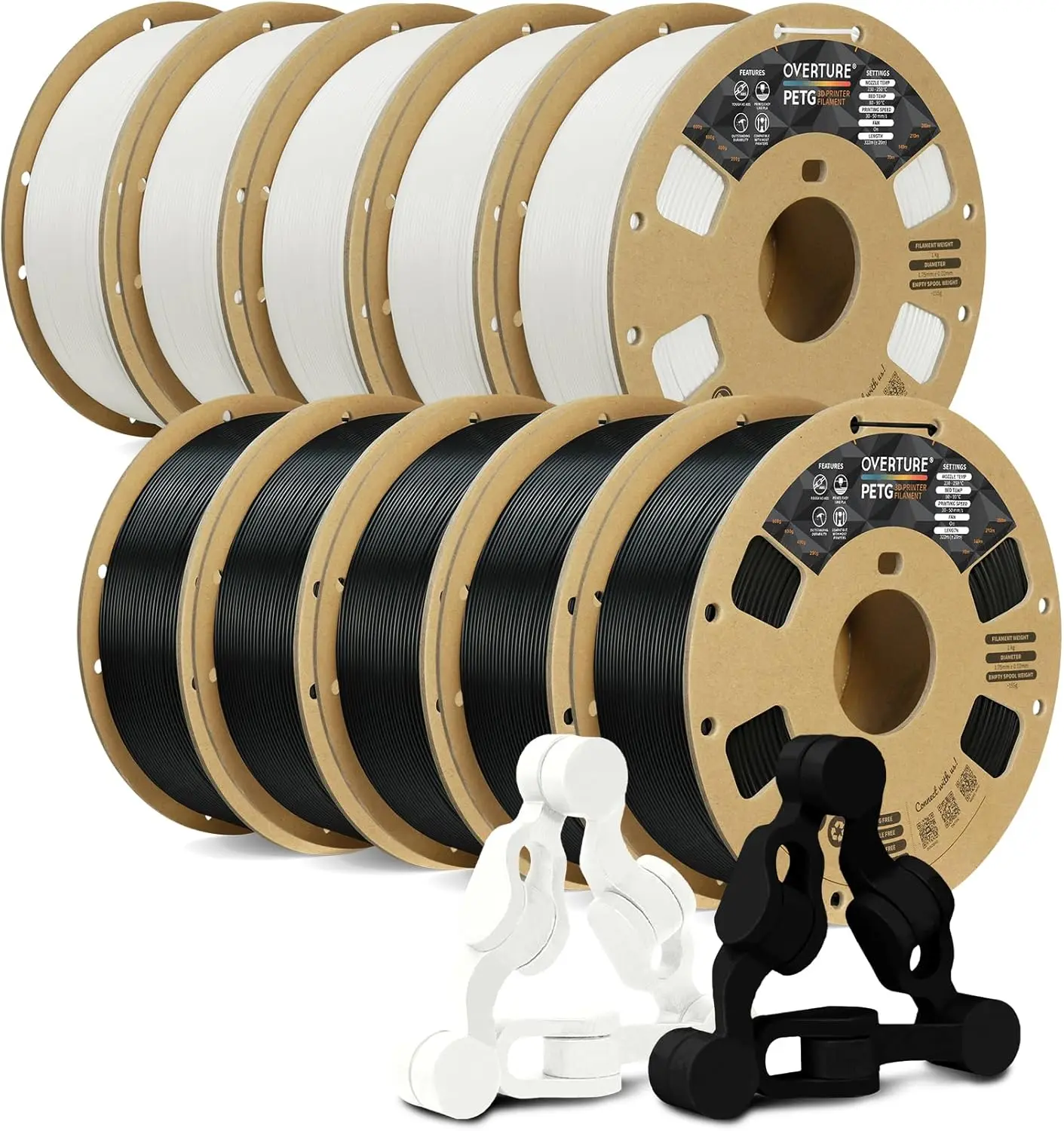 

10KG PETG 3D Printer Filament Bundle 1.75mm, Durable Spool Strong Toughness Fit Most FDM Printers Black White