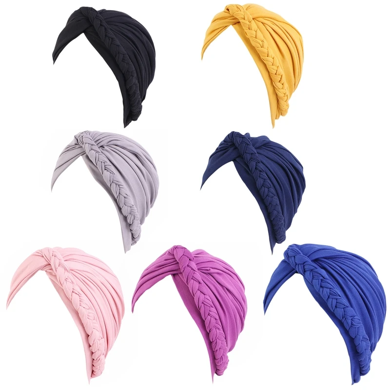 

Bohemian Braid Sleep Hat for Cross Twist Chemo Hat Solid Color Turban Hat All-match Muslim Hat for Wife Mother Girlfrien NEW