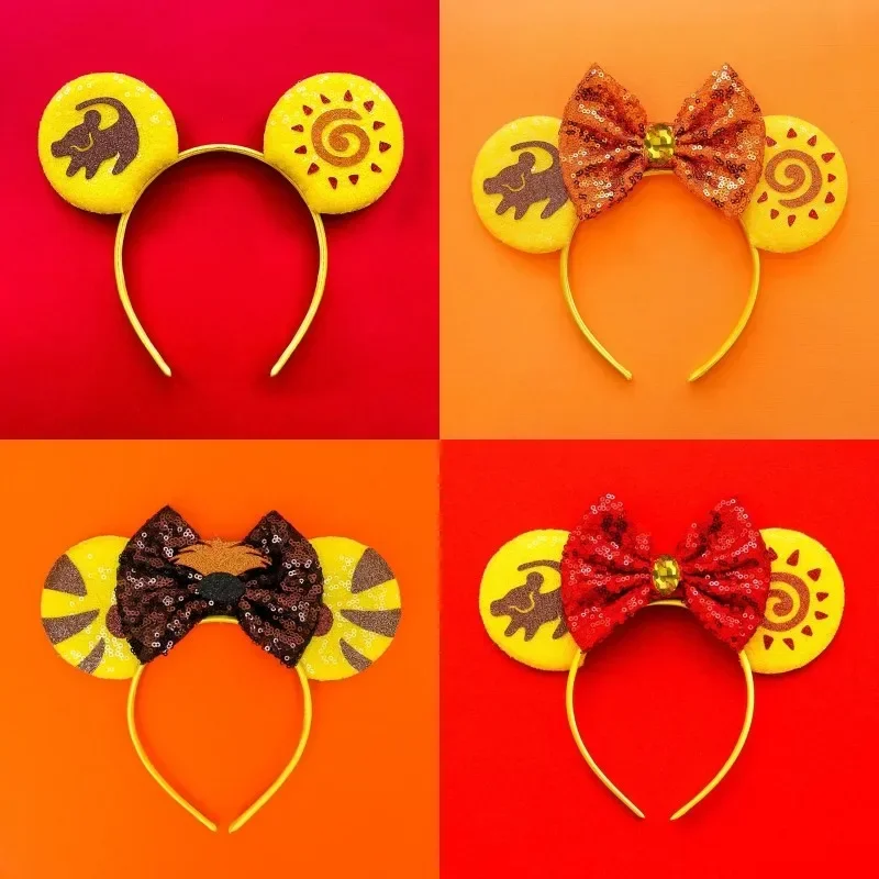 Orange Sequins Bow Hair Accessories Kid The Lion King Headwear Girl Boar Pumbaa Timon Headbands Baby Disney Scar Simba Hair Band