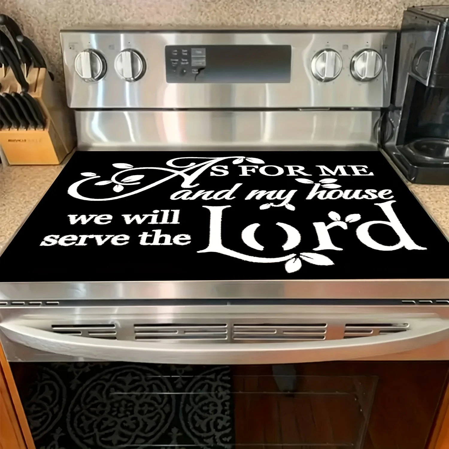 

2D Flat Bible Verse Stove Mat–Heat & Scratch Resistant Cover with "We Will Serve the Lord" Glass Cooktops & Faithful Home Decor