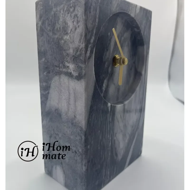 Natural Stone Marble Table Clock Quartz Bedside Desk Timepiece Home Decor Ornament Modern Minimalist Living Room Accent Gift