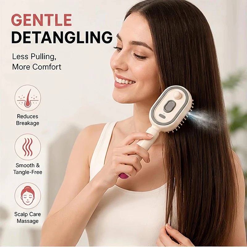 Electric Steam Brush with Water Spray Wet Electrics Hairbrush USB-C Charging for Detangling Smoothing Styling & Frizz Control