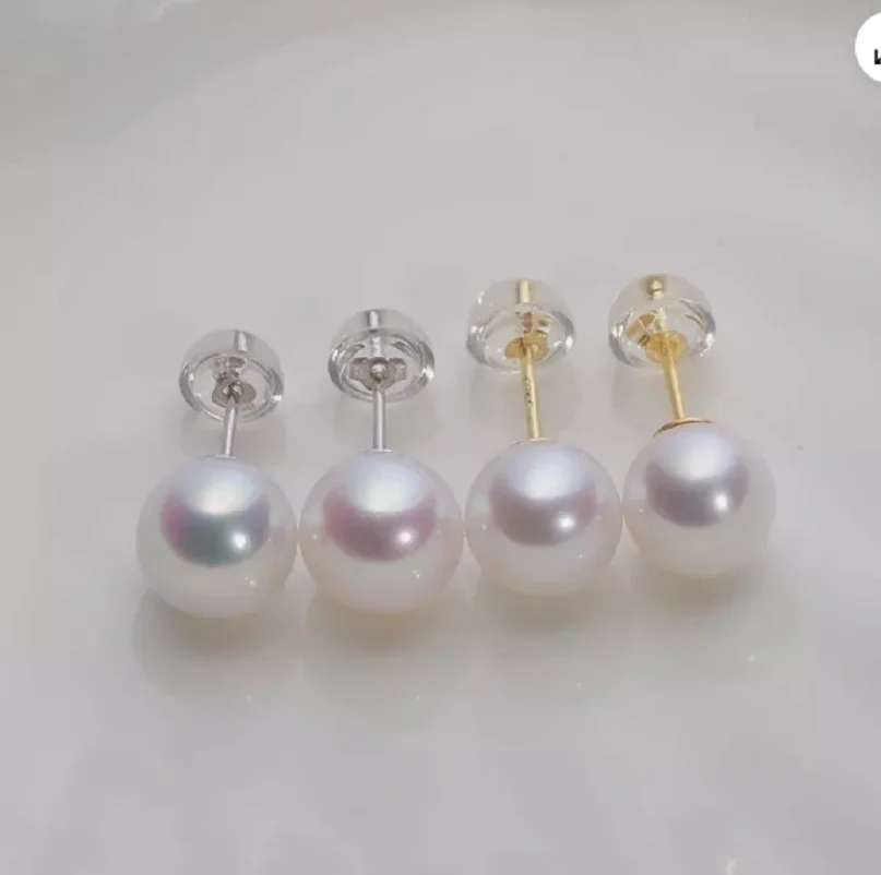

Exquisite AAAA9-10mm natural South Sea round pearl earrings 14K