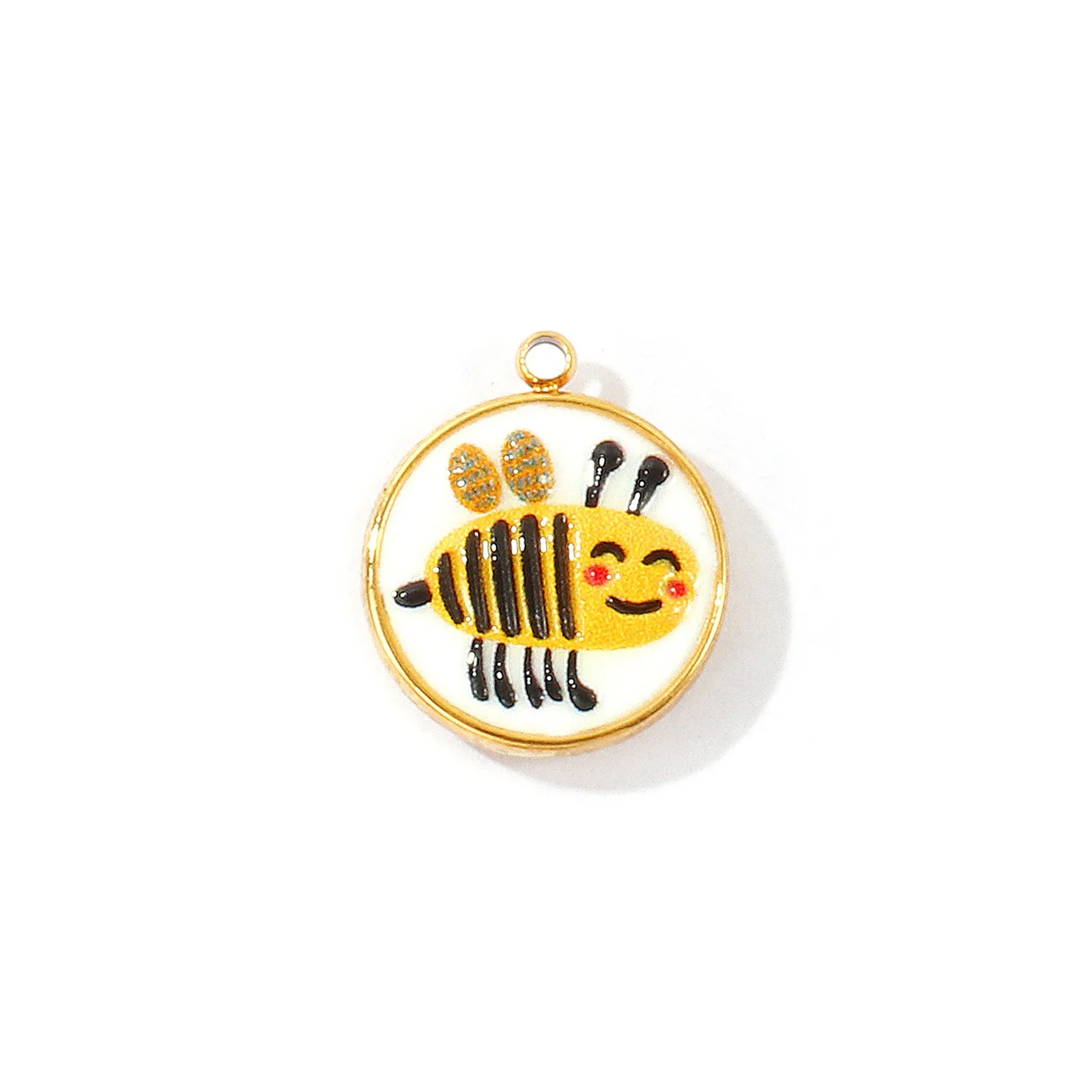 2 Stück bedruckte Insekten-Anhänger, Schwalben- und Bienenmotiv, aus 304 Edelstahl, 18 Karat vergoldet, zum Basteln von Armbändern und Halsketten, Großhandel. – Detail 3
