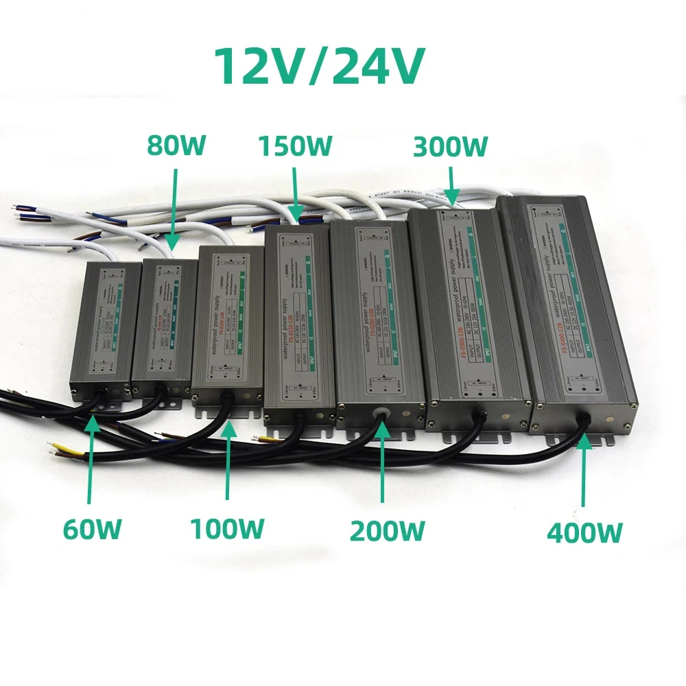 

Waterproof Lighting Transformers AC 220V To DC 12 V 24V LED Driver Power Adapter 60W 100W 200W 400W Waterproof 12V Power Supply