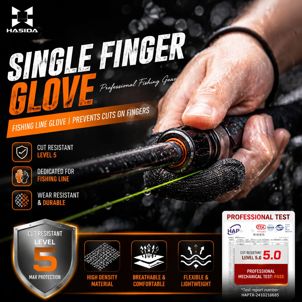 HASIDA Einzelfinger-Angelhandschuh Rutschfester Fingerprotektor Hochfester Verstellbarer Angelhandschuh