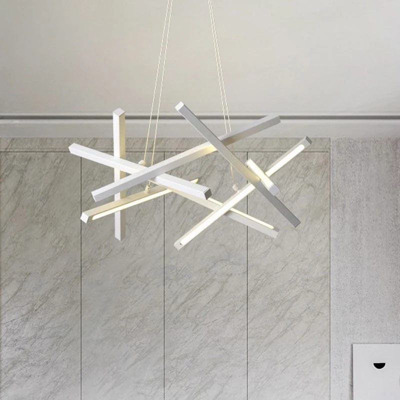 Nordic Minimalist Branch Chandelier Black Aluminum Branch Fish Line Pendant Light for Living Room Restaurant Bedroom