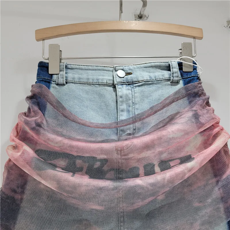 2025 Summer High Waist Slim Fit Hip Wrap A Word Short Design Sense Removable Pleated Color Matching Denim Skirt For Women