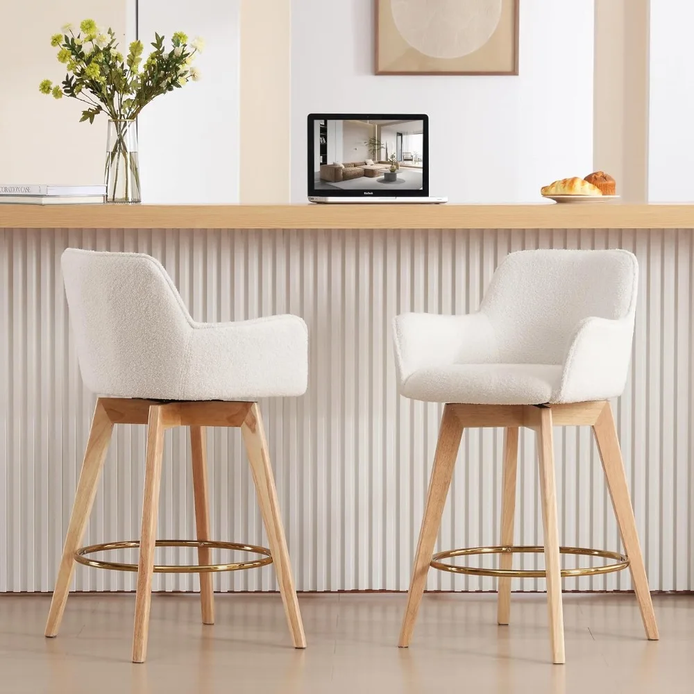 

26 inch counter stool set of two, modern counter height rotating bar stool with backrest and armrest