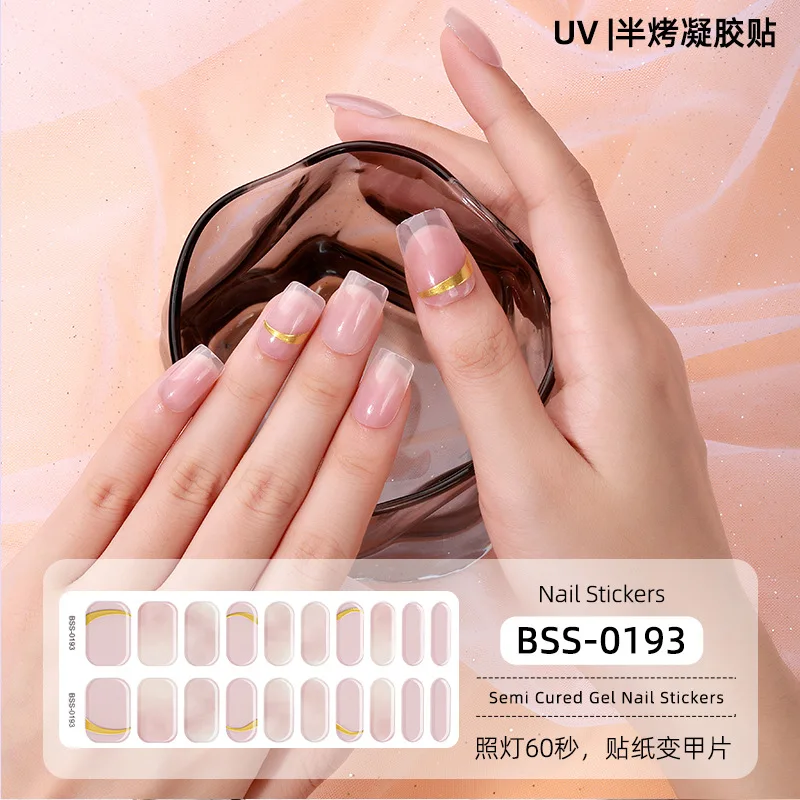 20Strips Black Solid Color Semi Cured Gel Stickers for Nails Adhesive Women Makaron Nail Decals Nail Wraps Manicure UV Lamp Need