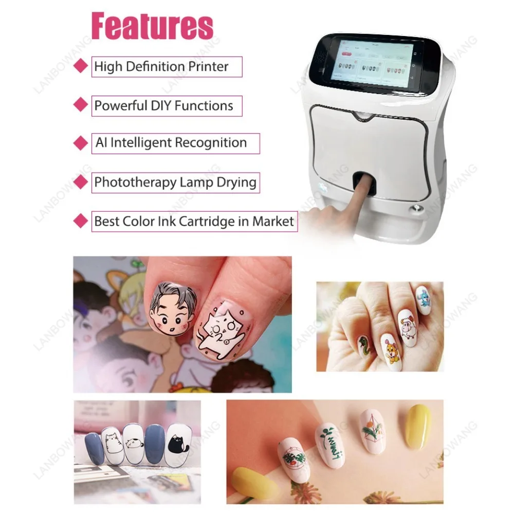 Automatic Smart DIY Digital Nail Art Printer Machine Touch Screen AI Professional 3D Nail Printer