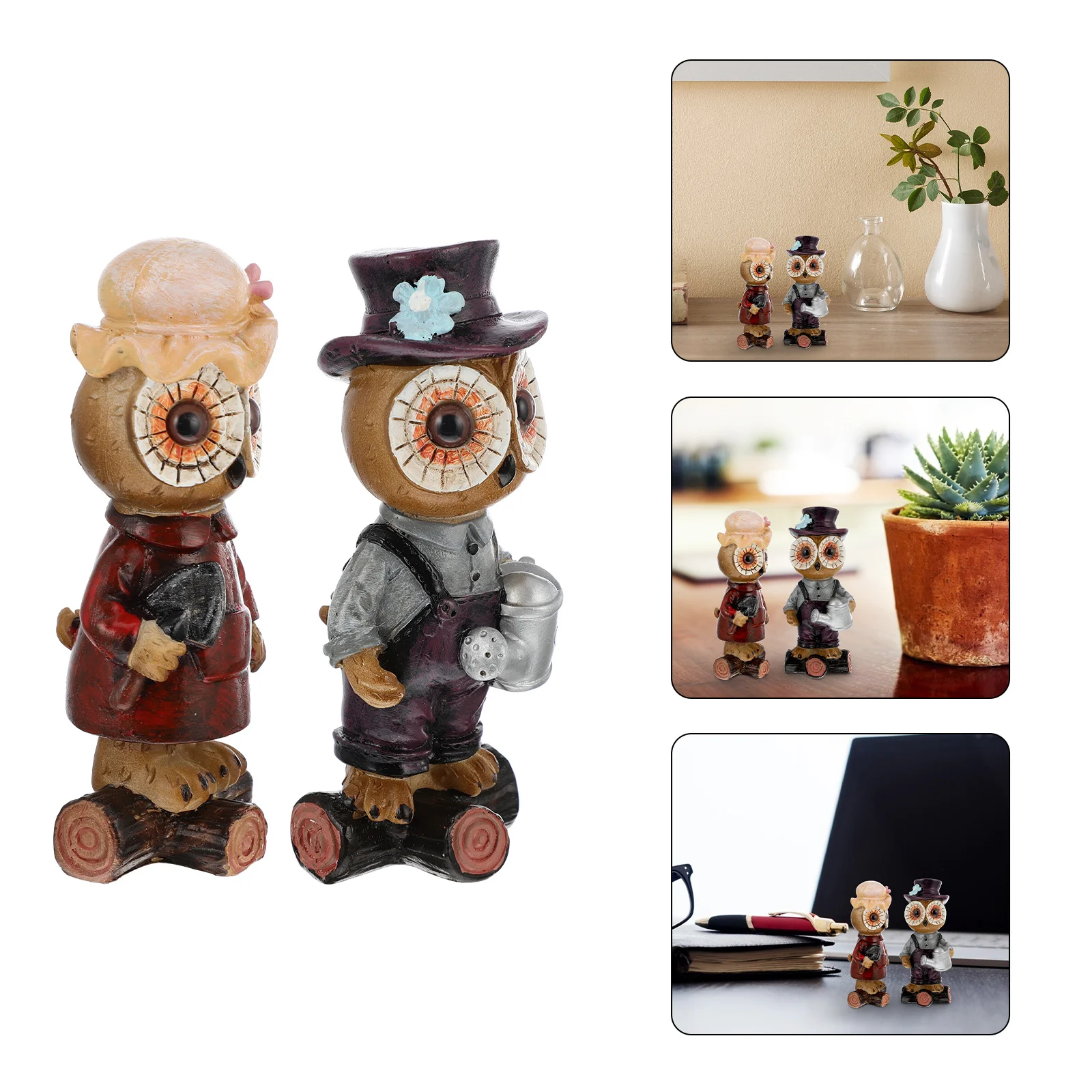 

2Pcs Owl Statues Resin Home Decor Simple Generous Wide Application Elegant Lovely Design Material Resin Art Crafts