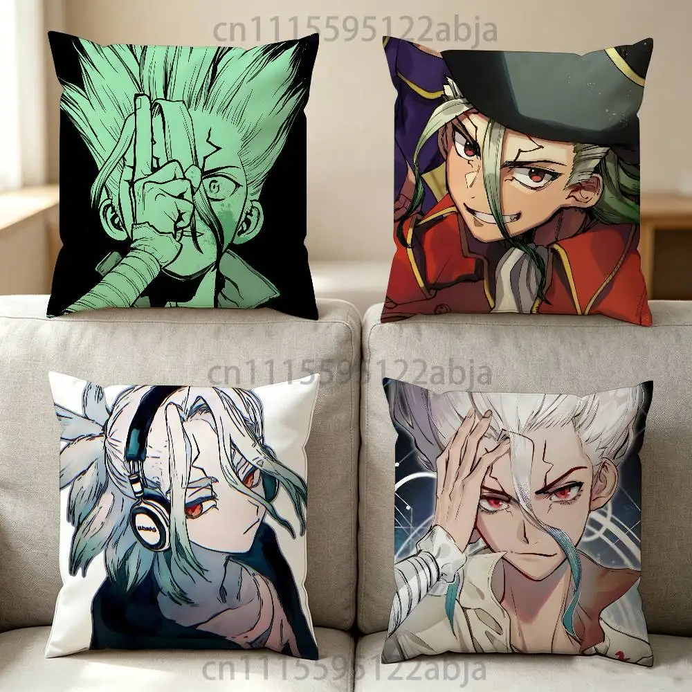 S-Senku  Dr S-Stone Throw Pillow Case 50x50cm DIY Square Pillowcase Square Office Cushion Cover