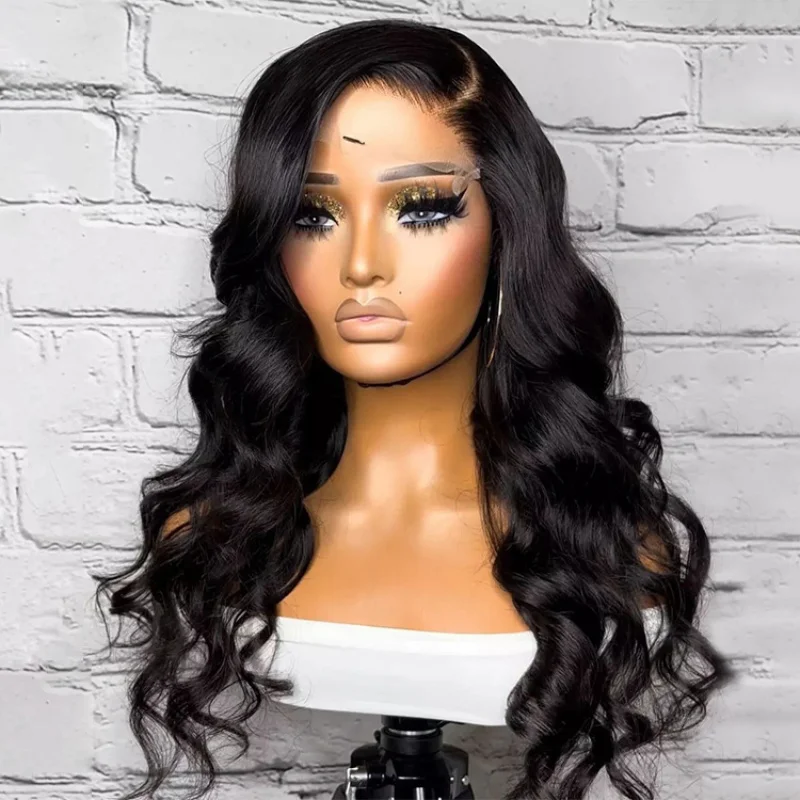 باروكة دانتيل عالية الدقة 100% شعر بشري فيتنامي 13x4 شعر مستعار مسبقًا 180% كثافة الجسم موجة لون أسود طبيعي باروكات أمامية من الدانتيل