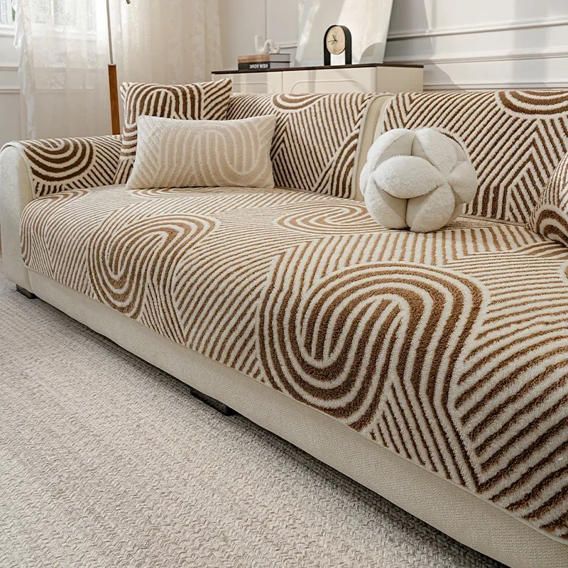 Comfortable Cotton Velvet Sofa Cover Autumn Winter Warm Anti Slip Home Soft Clothing Protective Cover Cloth Soft Skin Friendly