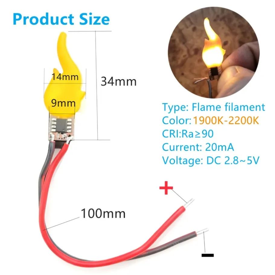 100-1PCS DC 3V 5V LED Flame Filament DIY Diode Accessories COB LED Candles Lamp With Packaging Flickering Flame Decoration Light