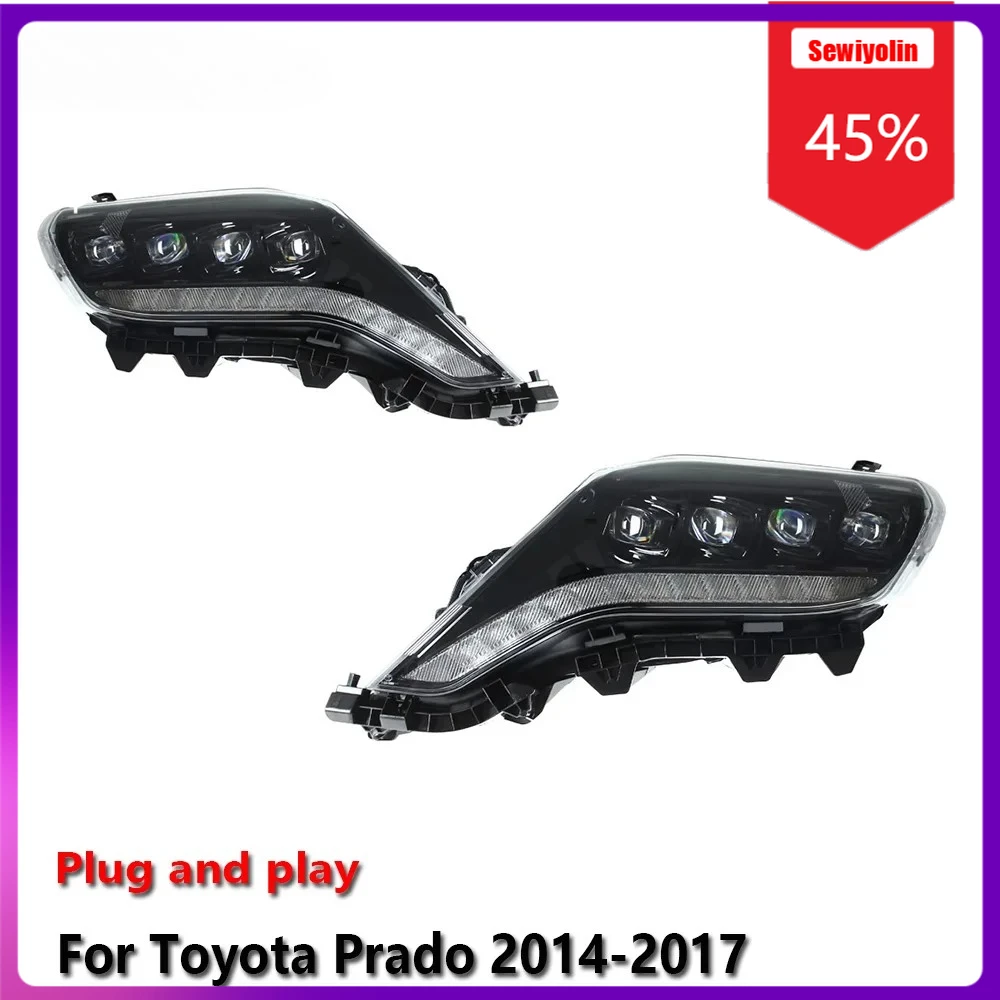 

Sewiyolin авто светодиодные фары в сборе для Toyota Prado 2014-2017 противотуманные фары DRL тормозной указатель поворота