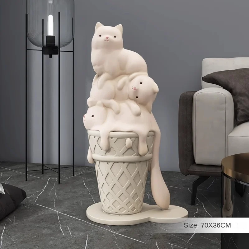 70*36cm Large Cute Ice Cream Cat Floor-standing Ornaments for Living Room Next To Sofa TV Cabinet Home Decoration