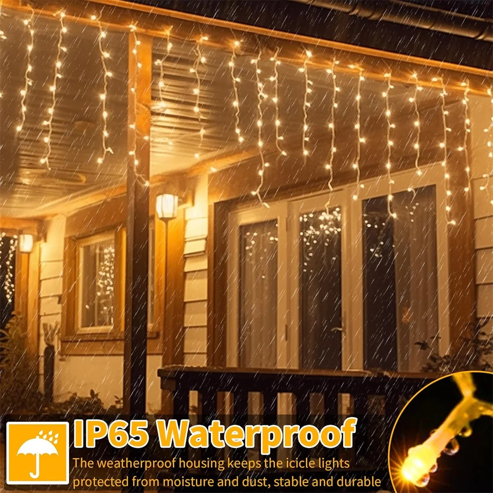 Imagem -03 - Natal Impermeável Solar Icicle Lights Garland de Rua ao ar Livre com Controle Remoto Modos String Lights para Decoração de Casa