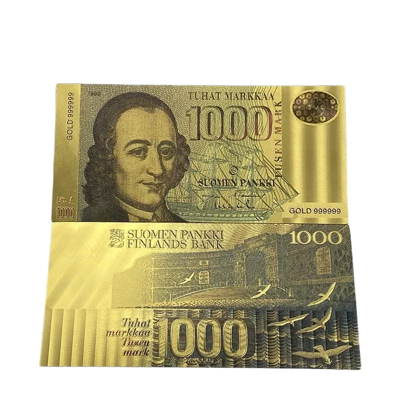 10pcs/lot Nice Finland Banknote 1000 Markka Banknote in 24k Gold Plated For Collection