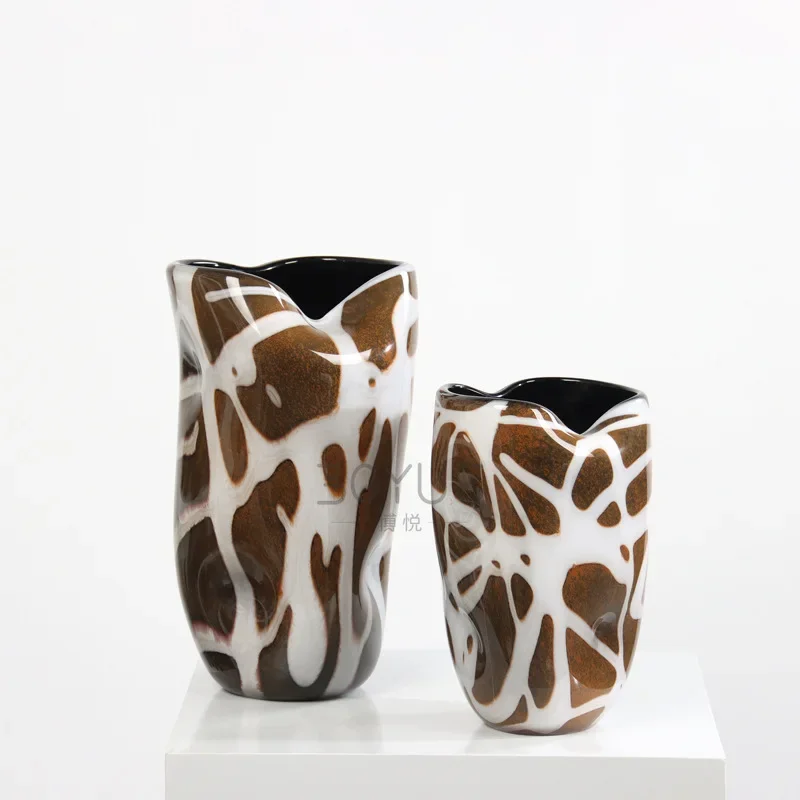 Glass Vase The Brown Stripes Are Geometrically Irregular Flower Vase Flower Arrangement Accessories Terrarium Home Decoration