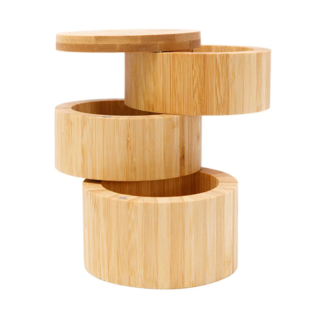 

Kitchen Seasoning Box Bamboo Spice Jar for Salt Sugar Pepper Three Tier Condiment Organizer Household Cooking Gadget Storage