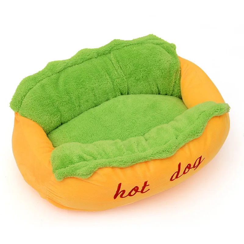 Manufacturer wholesale soft cute design removable cushion dog bed hot dog shape