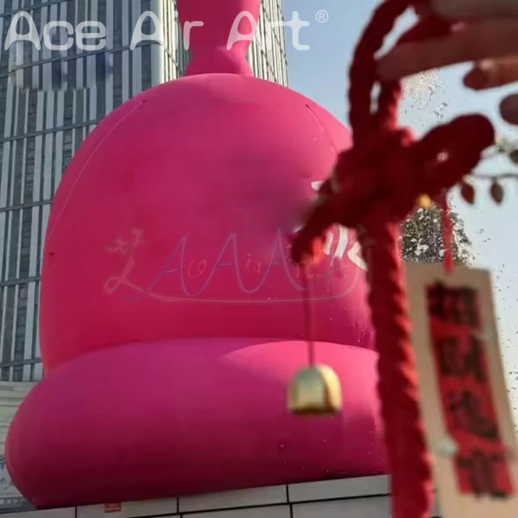 Campana rosa inflable para centro comercial con letras impresas, decoración de campana gigante inflable para pared de techo para publicidad