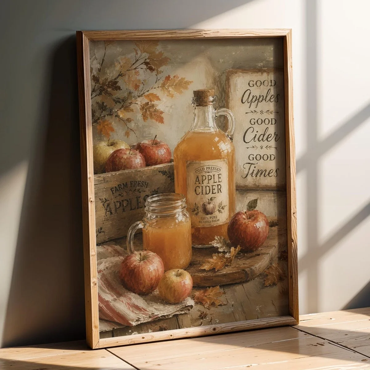 Autumn Apple Cider Canvas Print Poster Rustic Farmhouse Cozy Art Prints Restaurant Kitchen Fall Wall Art Home Decor Art Poster