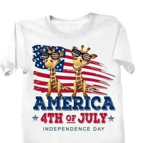 Giraffe America 4th Of July Independence Day T-Shirt Summer Cotton O-Neck Short Sleeve Men's T Shirt Size S-3XL