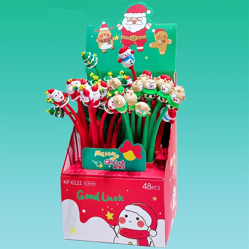 48pcs/lot Cartoon Christmas Elk Gel Pen Cute 0.5mm Black Ink Signature Pens Stationery Gift School Writing Supplies