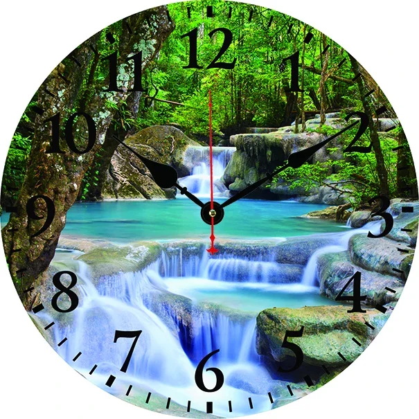 Natural Scenery Forests Waterfalls Wall Clock Living Room Bedroom Office Decoration Kitchen Clock Art Wall Watch Home Decor