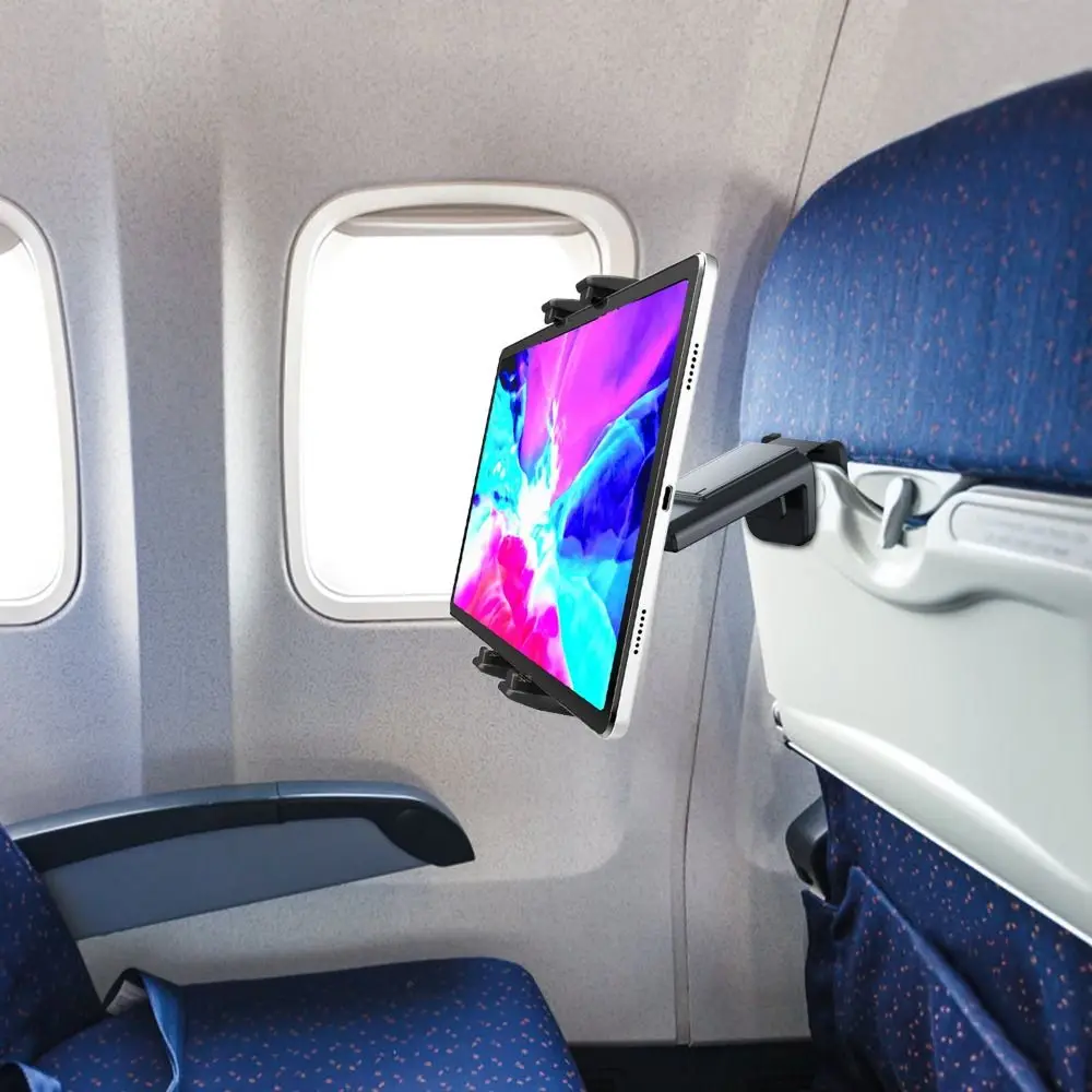 Soporte plegable para teléfono de avión, elementos esenciales de viaje, soporte para teléfono móvil manos libres 360 °   Borde de escritorio con soporte para tableta multifunción con rotación