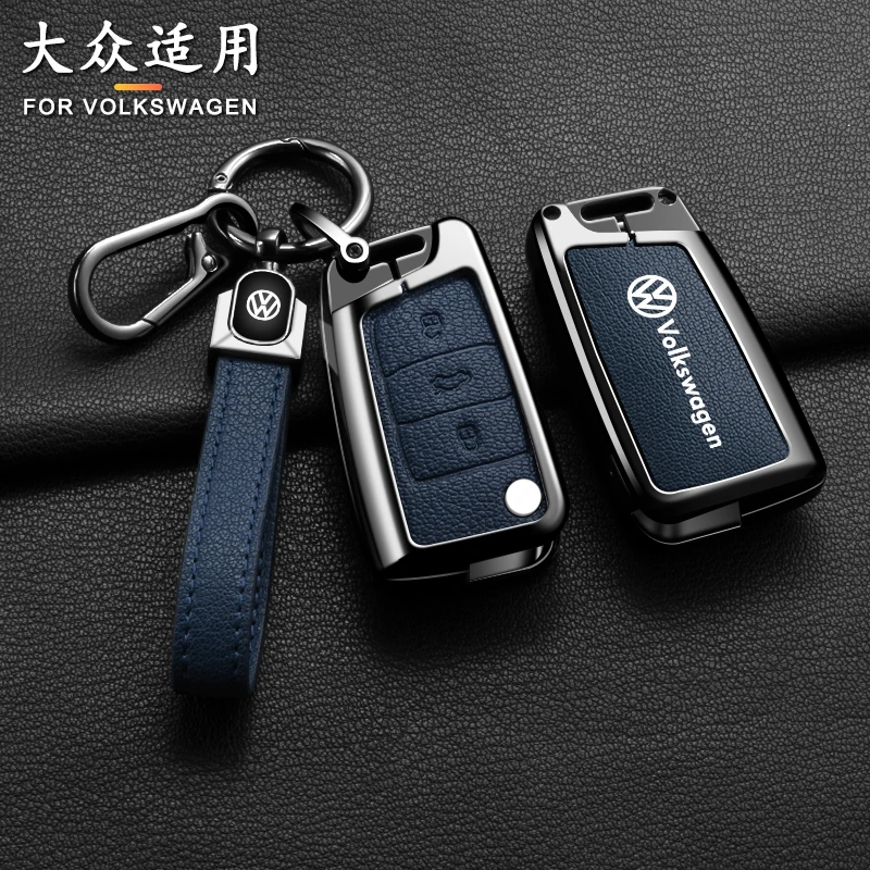 Zinc Alloy Car Leather Key Cover Case Holder Protector Shell Fob For VW Volkswagen Golf 7 MK7 Tiguan MK2 Keychain Accessories