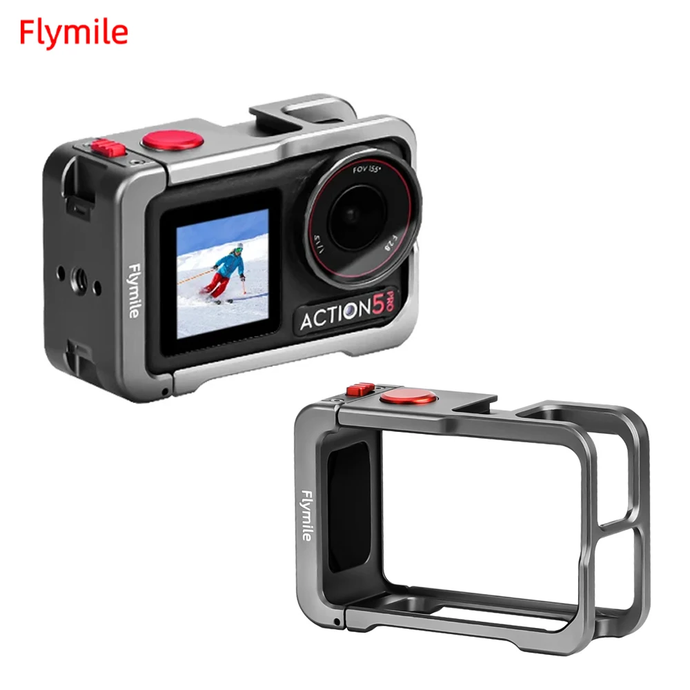 Flymile Metallkäfig für DJI Action 5 Pro/4/3 Rahmengehäuse, vollständig schützendes Kaltschuh-Erweiterungskamera-Zubehör mit Schnellverschluss
