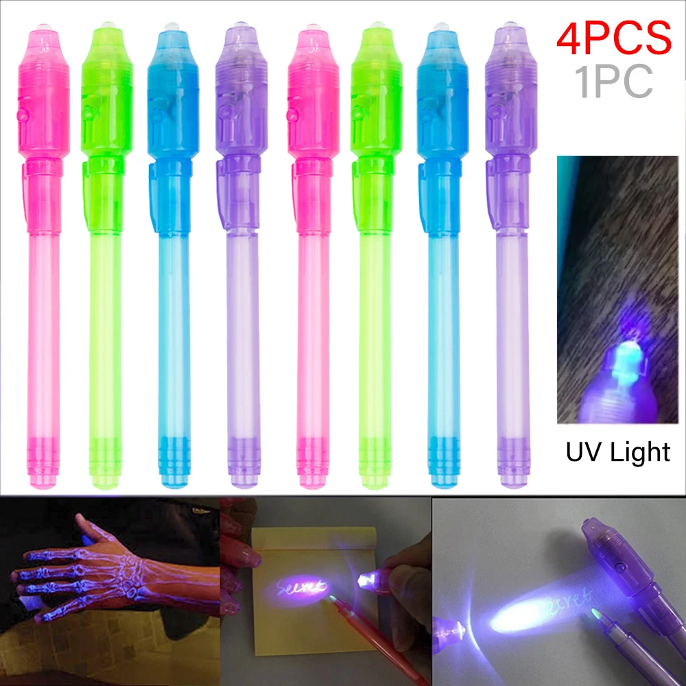 4/1Pcs Invisible Ink Pen with UV Light Luminous Light Pen Magic Markers for Secret Message Kids Party Favors Drawing Toys Gifts