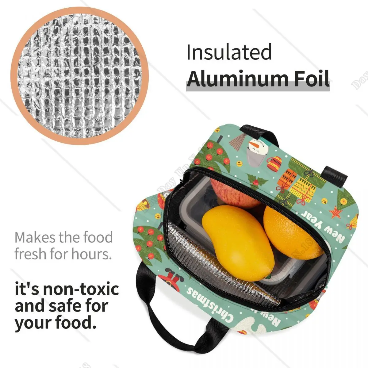Christmas beat and Santa claus Lunch Bags for unisex Cooler Thermal Insulated Bento Box Outdoor Food Picnic Storage Bag image 6