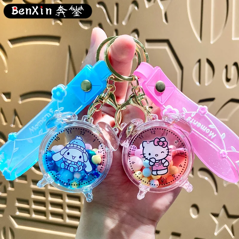 Sanrio Alarm Clock Style Cute Creative Car Keychain Animation Peripheral Student Cinnamoroll Backpack Small Pendant Holiday Gift