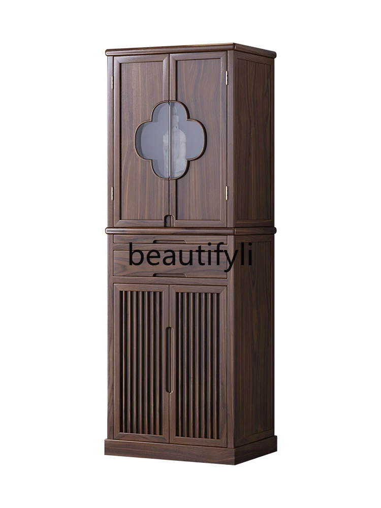 

New Chinese-style casket cabinet dust-proof glass door modern simple black walnut solid wood