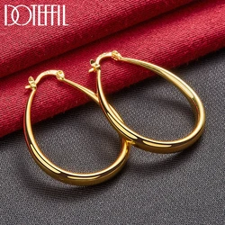 DOTEFFIL 18K Gold Smooth Circle 41mm Hoop Earrings Dla Kobiet Mężczyzna Lady Prezent Moda Urok Wysokiej Jakości Biżuteria Ślubna