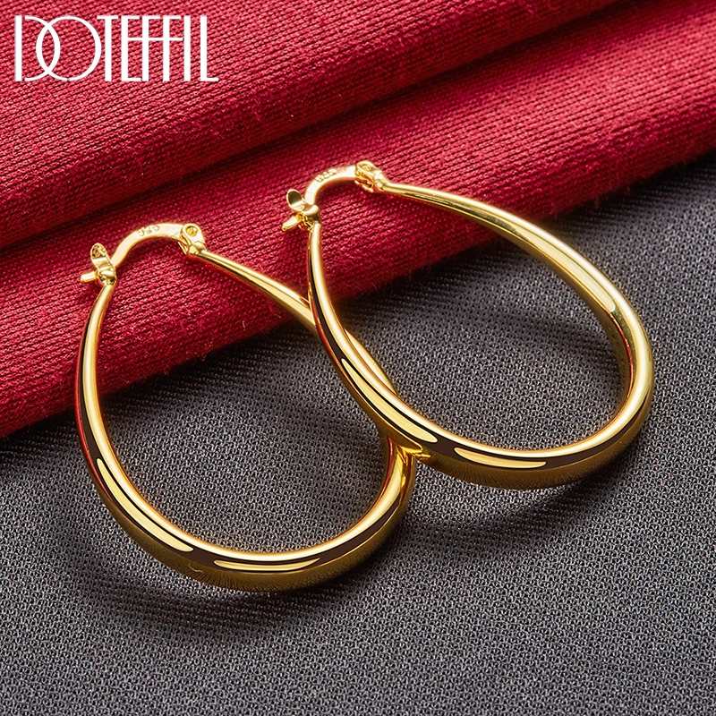 DOTEFFIL 18K Gold Smooth Circle 41mm Hoop Earrings Dla Kobiet Mężczyzna Lady Prezent Moda Urok Wysokiej Jakości Biżuteria Ślubna