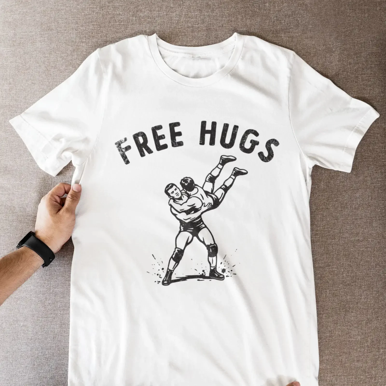 Free Hugs Wrestling T Shirt Funny Grappling Humor Gym vintage Washed Top For Everyday Wear Soft Unisex Comfortable